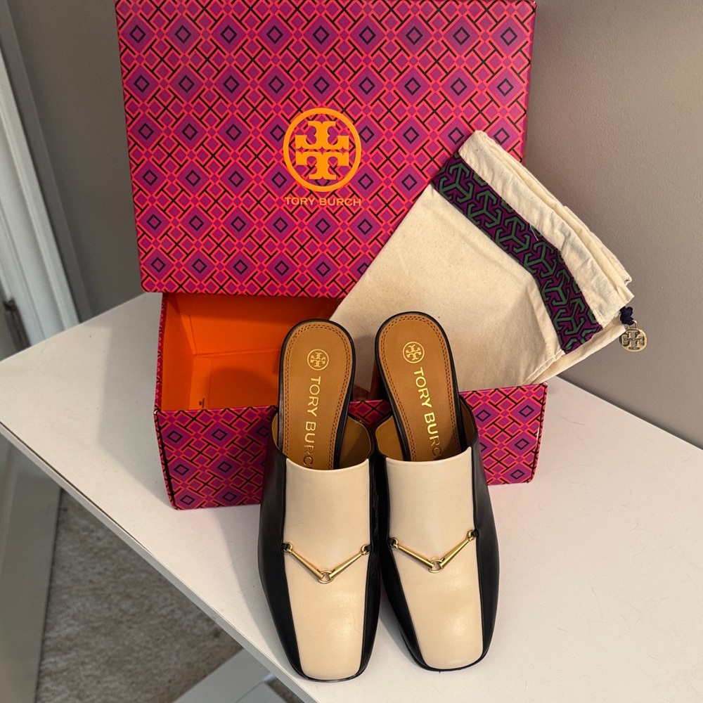 Tory Burch Black and Cream Mules